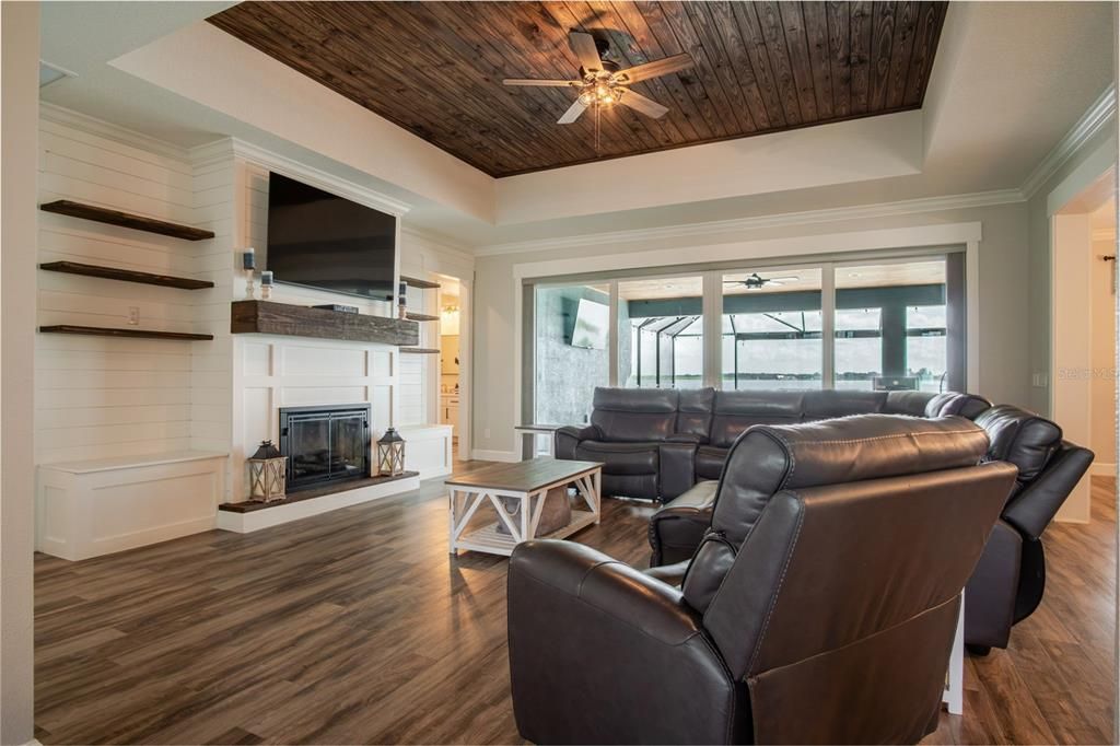 Fireplace, Interior, Living room, Wooden Ceilings, Wood Texture Flooring