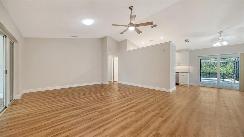 Empty room, Interior, Recessed Lighting, Wood Texture Flooring