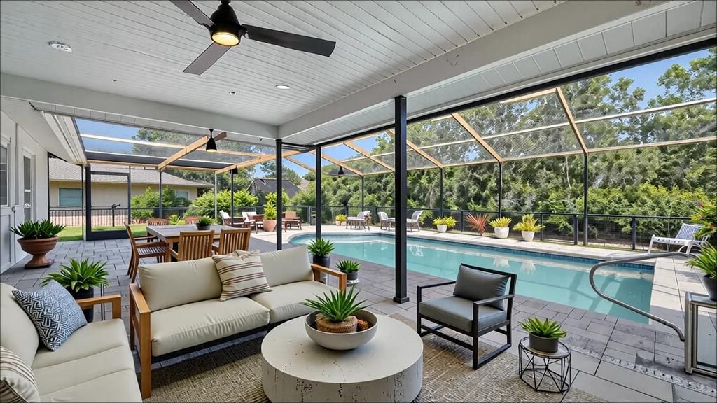 Dining room, Glass Ceilings, Interior, Pool, Recessed Lighting, Sun Room