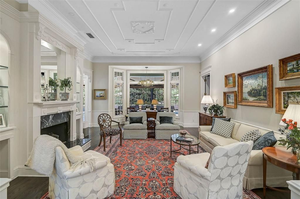 Dining room, Fireplace, Interior, Living room, Recessed Lighting
