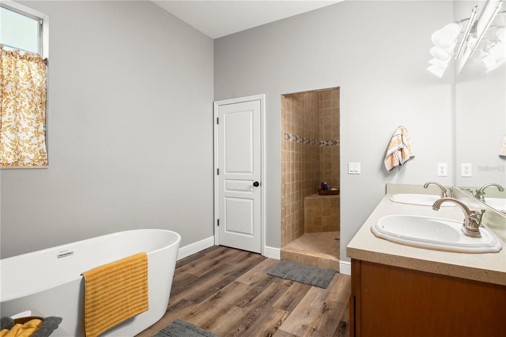 Bathroom, Free Standing Baths, Interior, Wood Texture Flooring