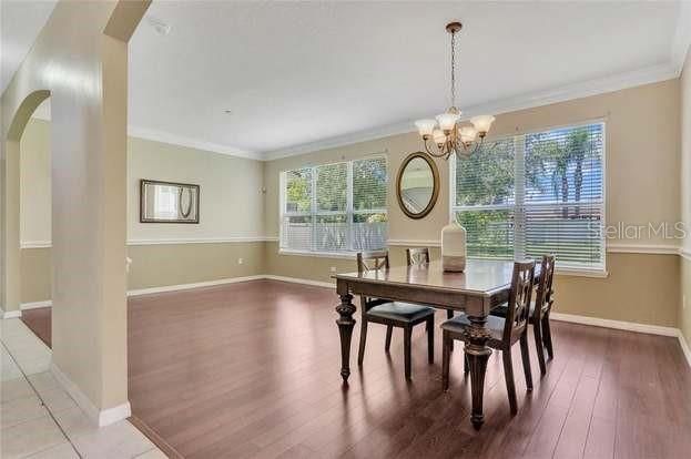Chandelier, Dining room, Interior, Wood Texture Flooring