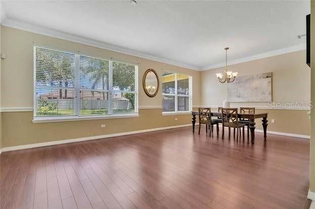 Chandelier, Dining room, Interior, Wood Texture Flooring