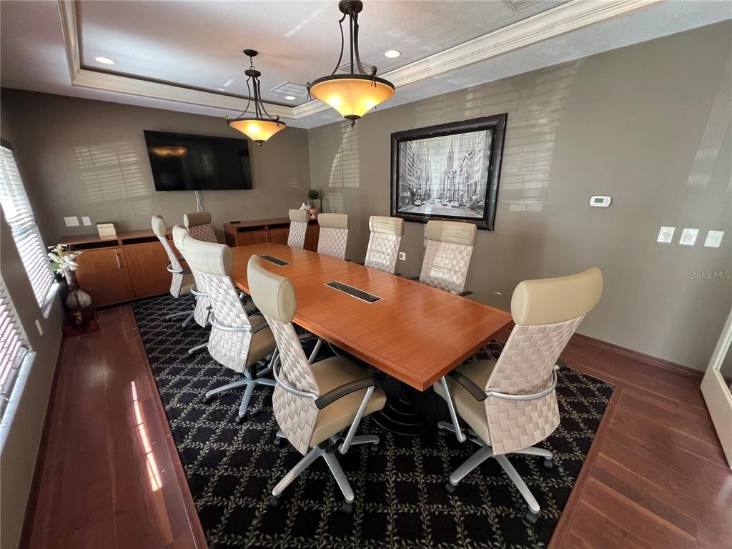 Dining room, Interior, Pendant Lights, Recessed Lighting, Wood Texture Flooring