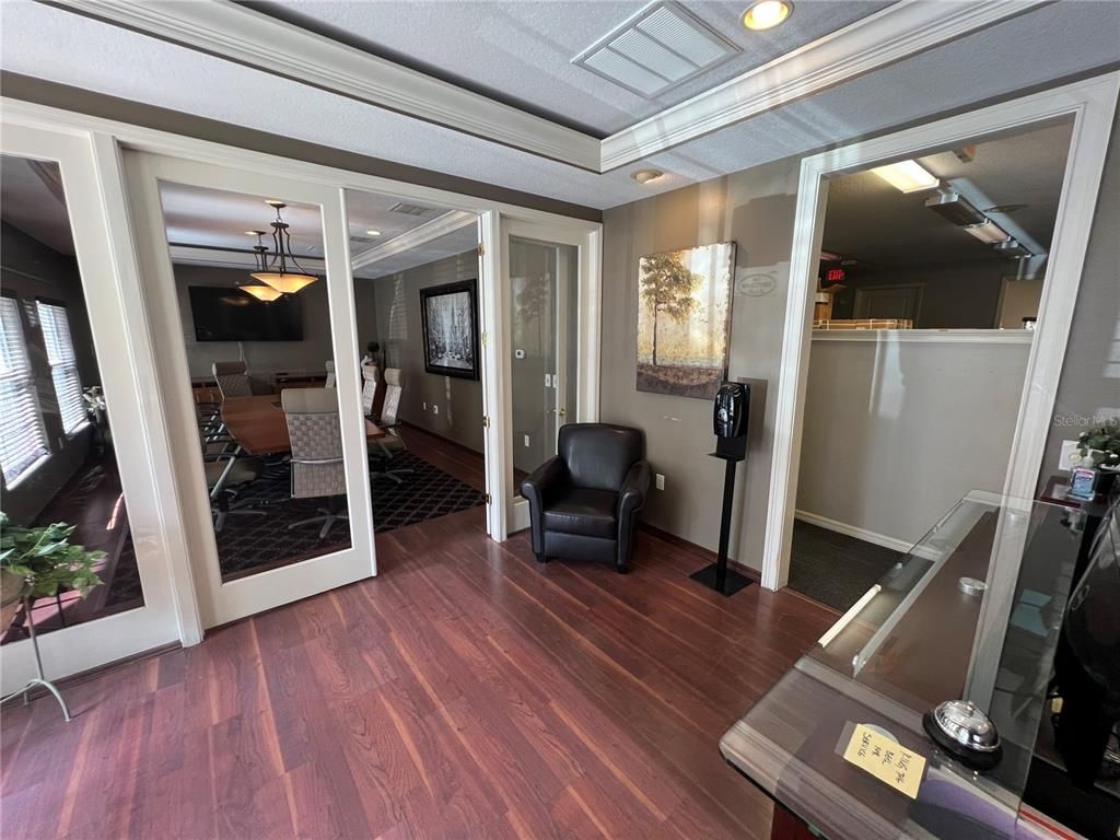 Dining room, Interior, Pendant Lights, Recessed Lighting, Wood Texture Flooring