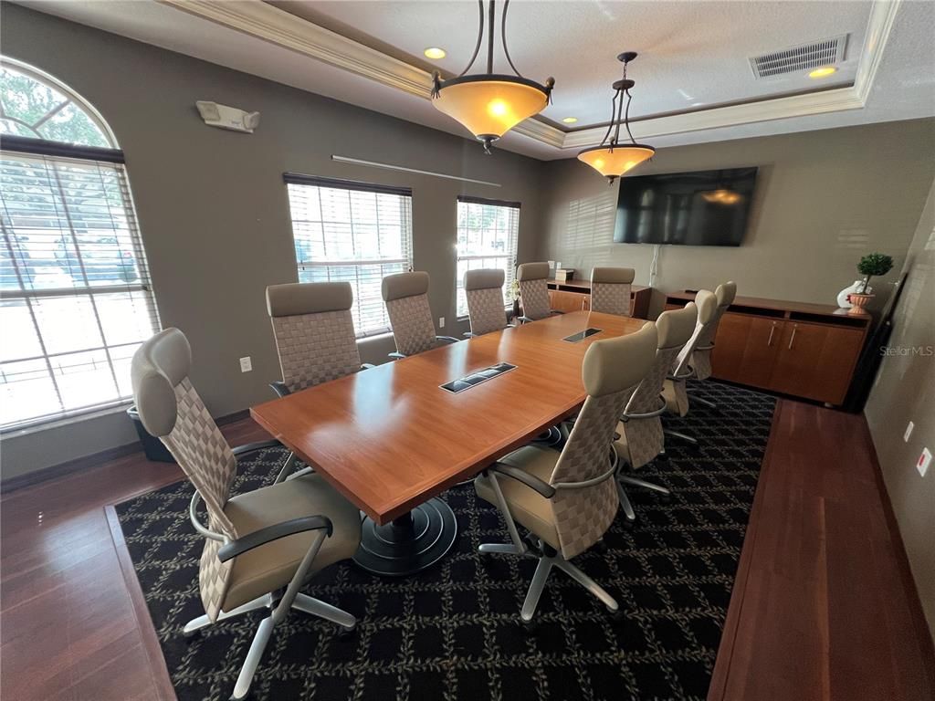 Dining room, Interior, Pendant Lights, Recessed Lighting, Wood Texture Flooring