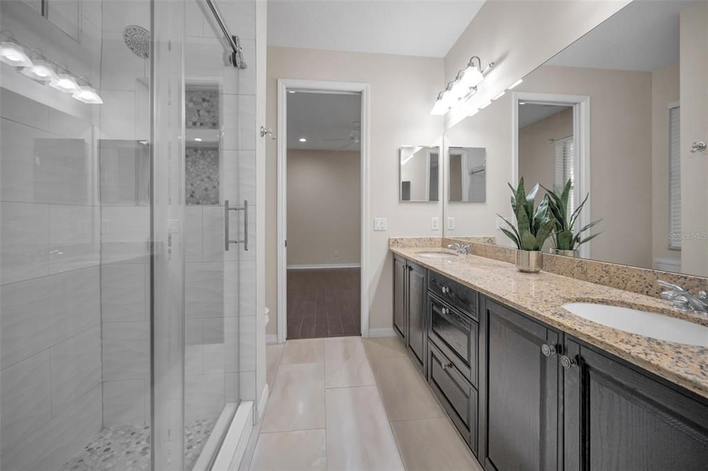 Bathroom, Dual Sink Vanities, Glass Shower, Interior