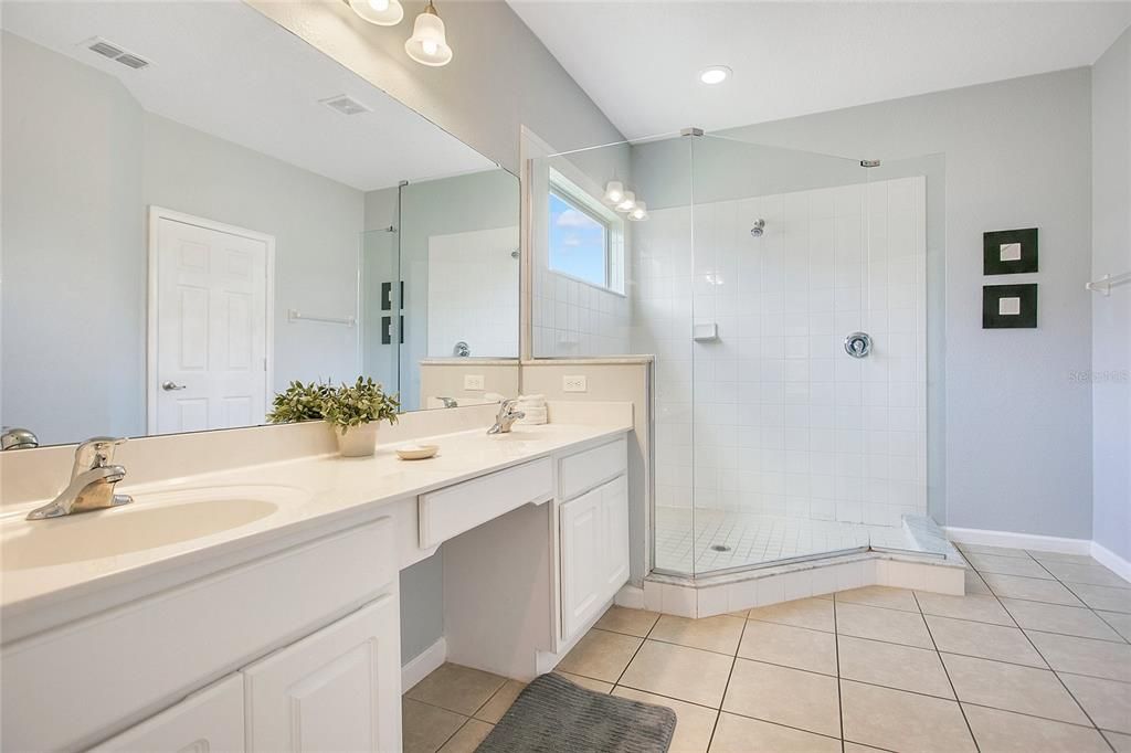 Bathroom, Dual Sink Vanities, Glass Shower, Interior, Recessed Lighting