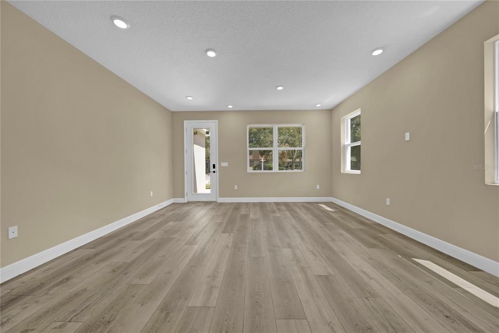 Empty room, Interior, Recessed Lighting, Wood Texture Flooring
