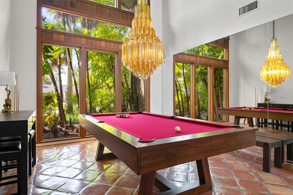 Billiard Table, Chandelier, Game Room, Interior