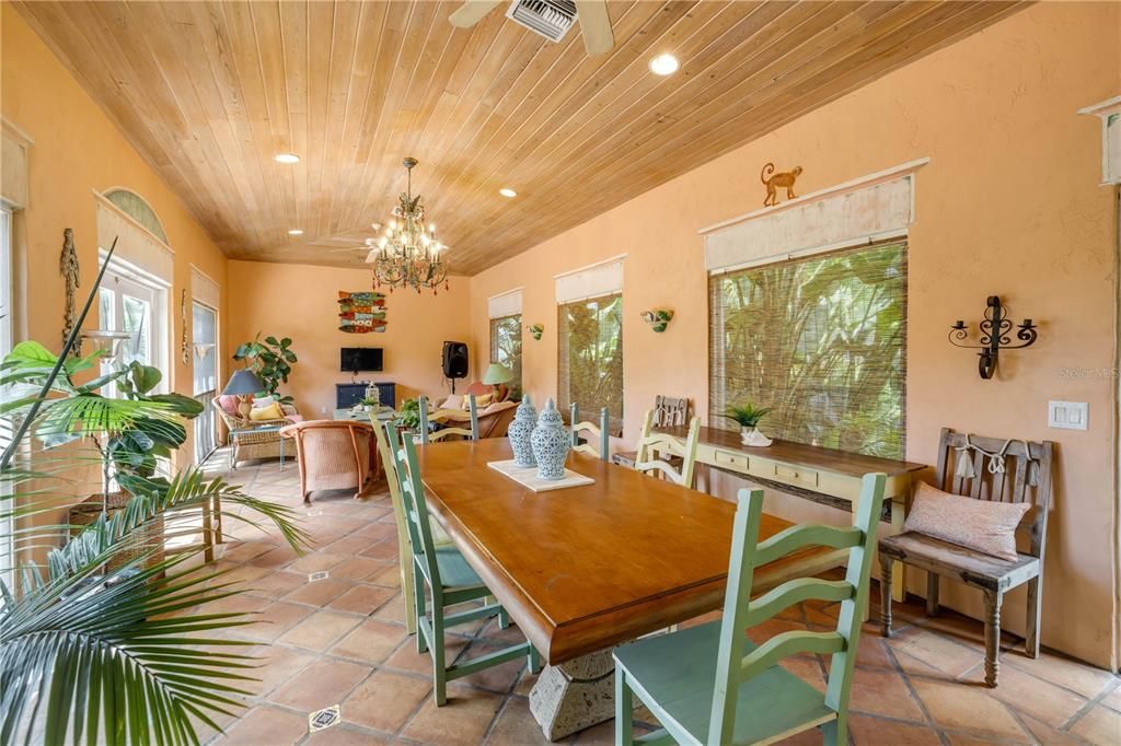 Chandelier, Dining room, Interior, Living room, Recessed Lighting, Wooden Ceilings