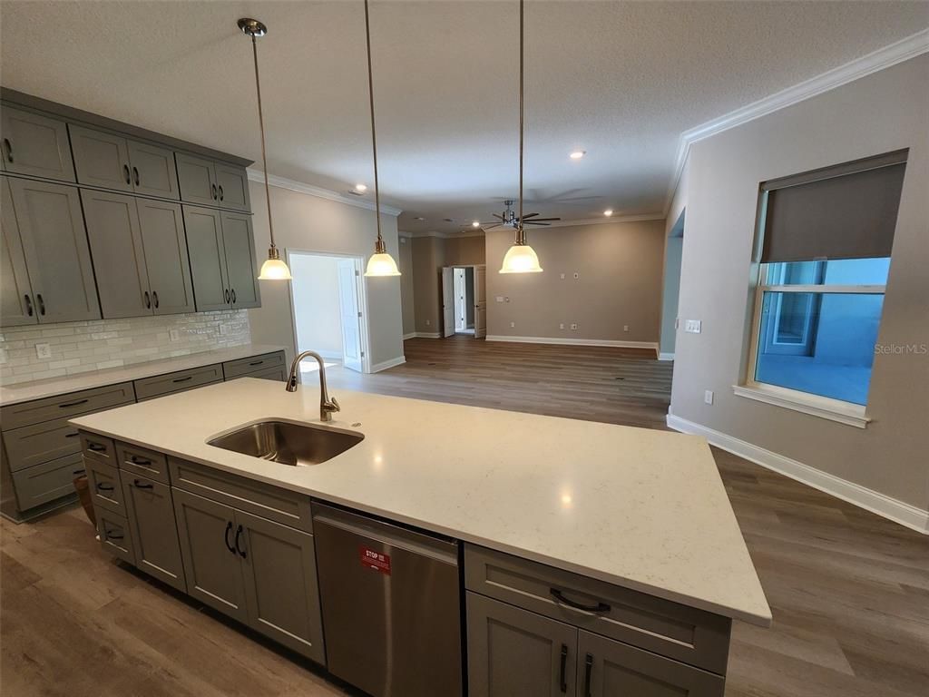Interior, Kitchen, Pendant Lights, Recessed Lighting, Wood Texture Flooring