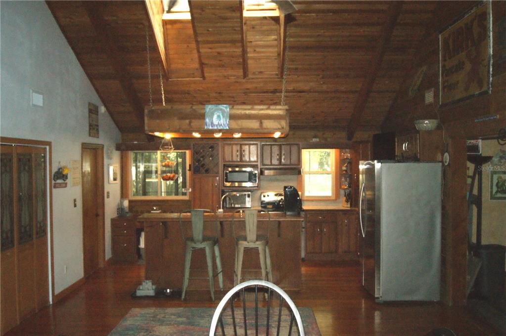 Interior, Kitchen, Pendant Lights, Wooden Beams, Wooden Ceilings, Wood Texture Flooring