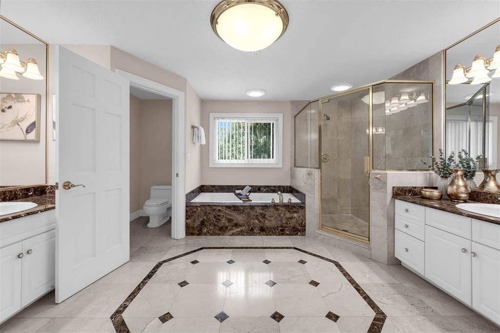 Bathroom, Dual Sink Vanities, Glass Shower, Interior, Recessed Lighting