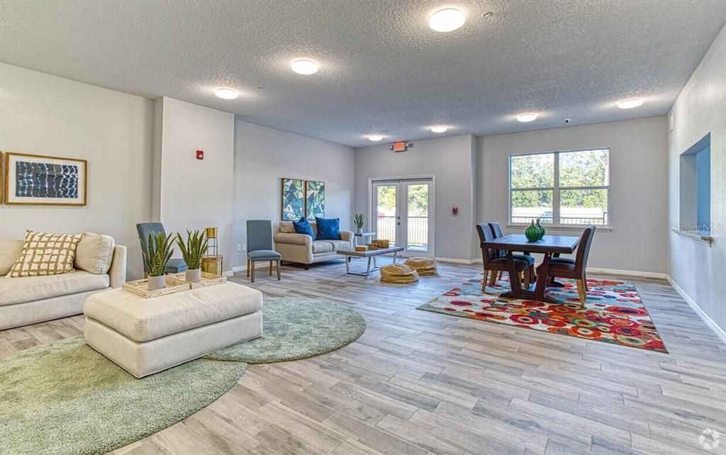 Dining room, Interior, Living room, Recessed Lighting, Wood Texture Flooring