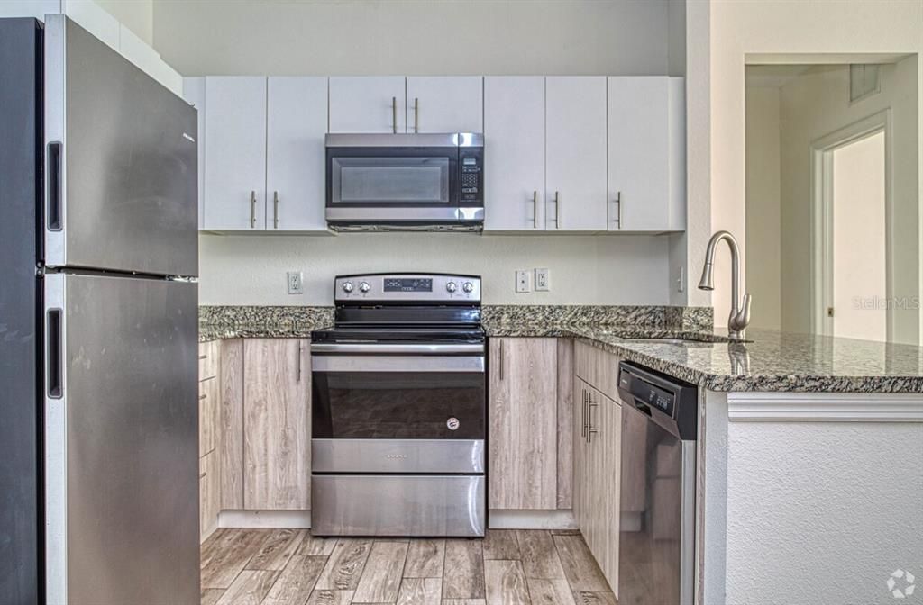 Interior, Kitchen, Stainless Steel Appliances, Wood Texture Flooring