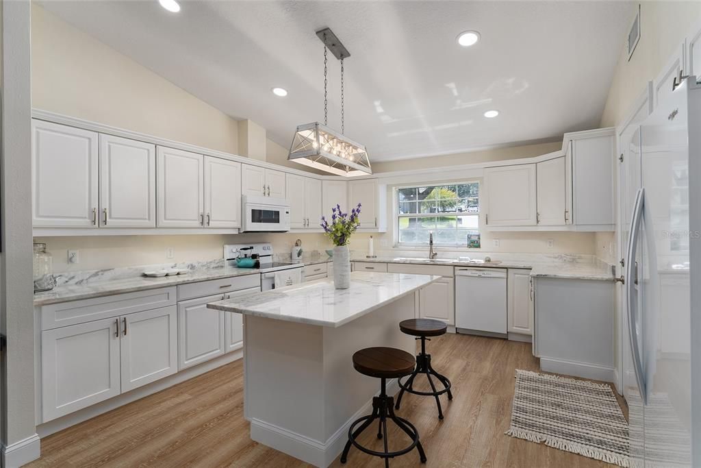 Interior, Kitchen, Pendant Lights, Recessed Lighting, Wood Texture Flooring