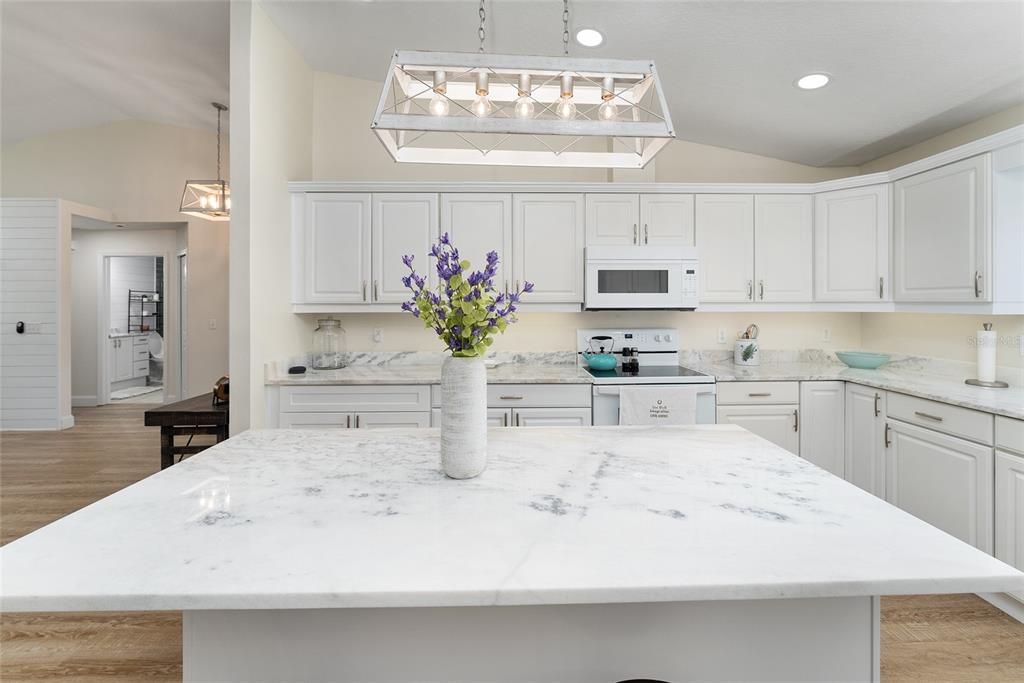 Interior, Kitchen, Pendant Lights, Recessed Lighting, Wood Texture Flooring