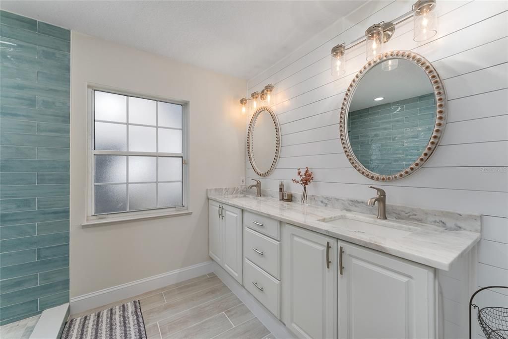 Bathroom, Dual Sink Vanities, Interior, Wood Texture Flooring