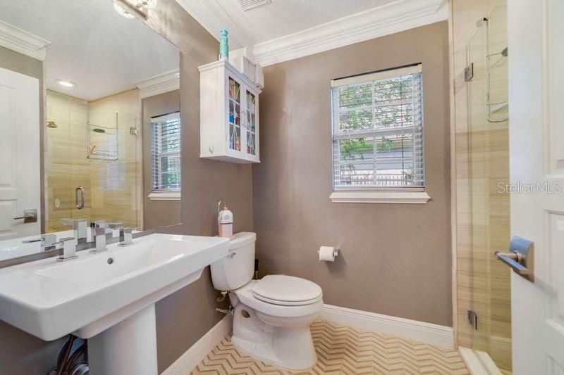 Bathroom, Glass Shower, Interior, Recessed Lighting