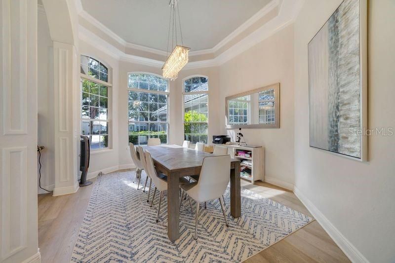 Chandelier, Dining room, Interior, Pendant Lights, Wood Texture Flooring