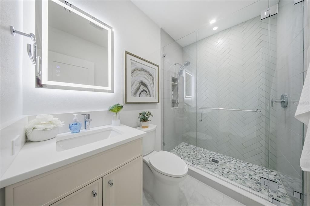 Bathroom, Glass Shower, Interior, Recessed Lighting