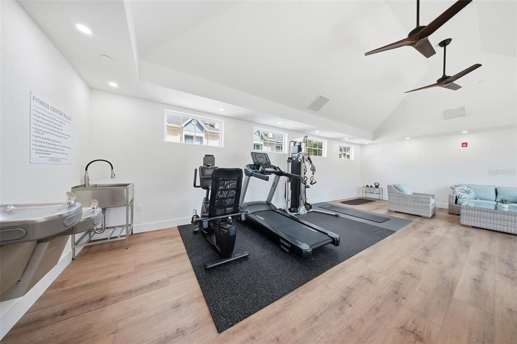 Fitness Equipment, Interior, Recessed Lighting, Wood Texture Flooring