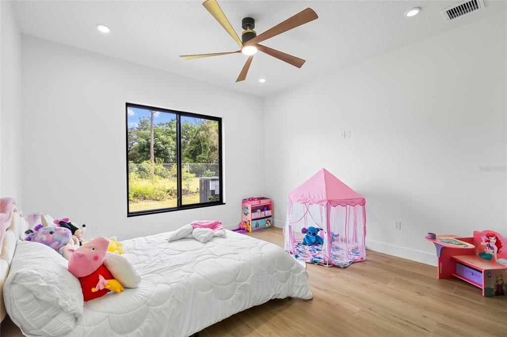 Bedroom, Interior, Recessed Lighting, Wood Texture Flooring