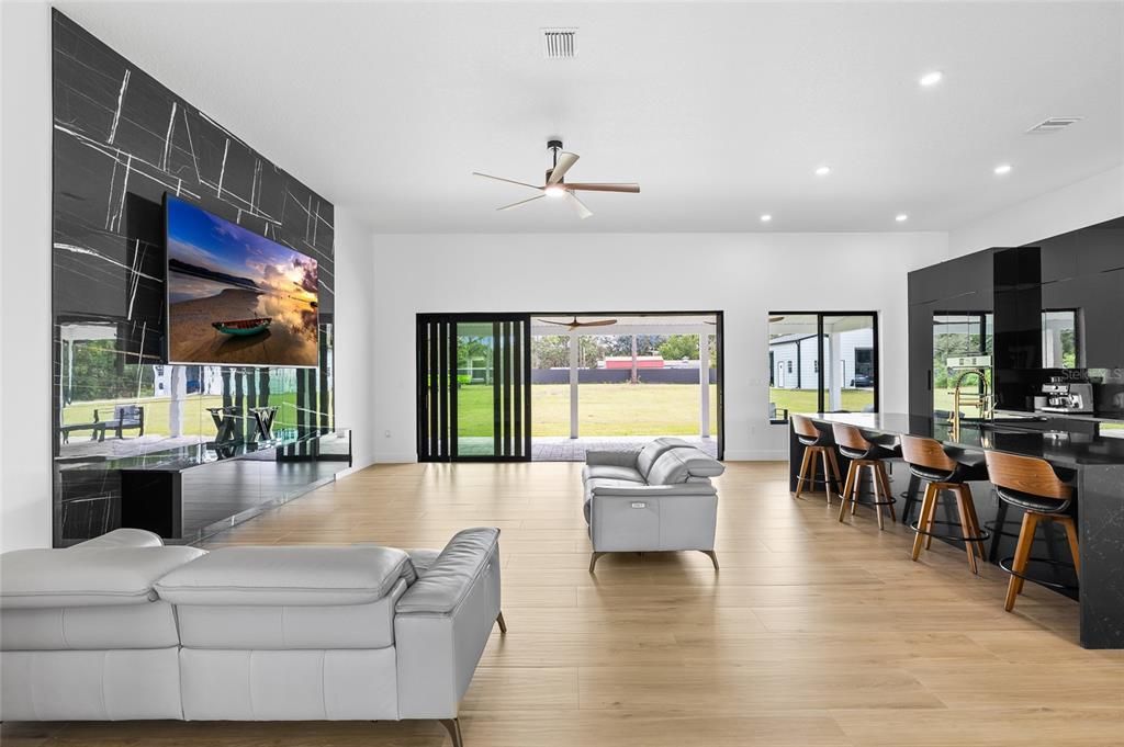 Interior, Kitchen, Living room, Recessed Lighting, Wood Texture Flooring