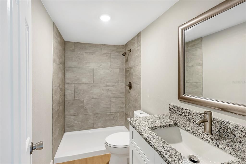 Bathroom, Interior, Recessed Lighting, Wood Texture Flooring