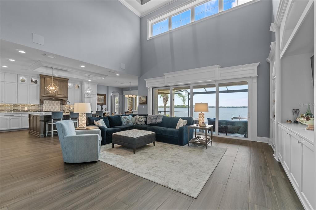 Interior, Kitchen, Living room, Pendant Lights, Recessed Lighting, Water, Wood Texture Flooring
