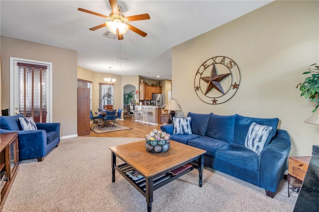 Chandelier, Dining room, Interior, Kitchen, Living room, Recessed Lighting, Stainless Steel Appliances