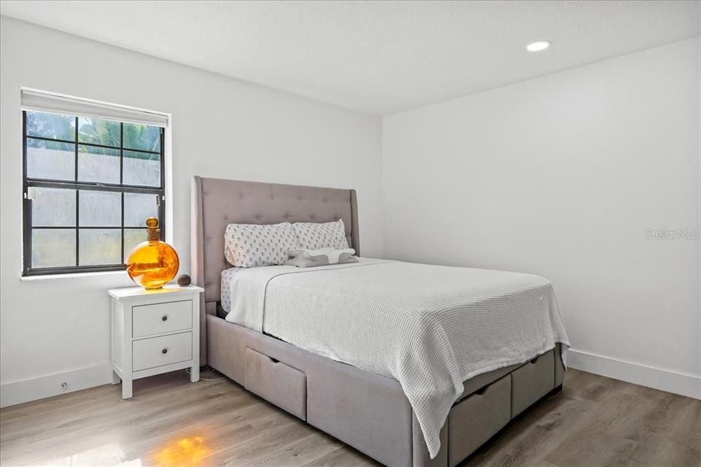 Bedroom, Interior, Recessed Lighting, Wood Texture Flooring