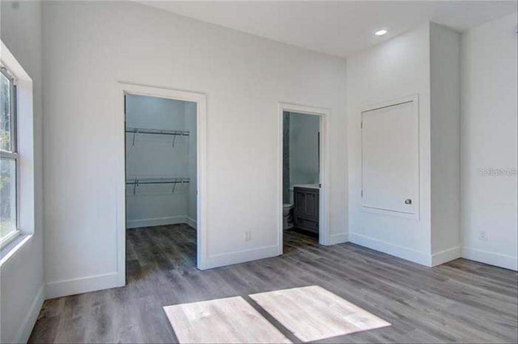 Bathroom, Empty room, Interior, Recessed Lighting, Wood Texture Flooring