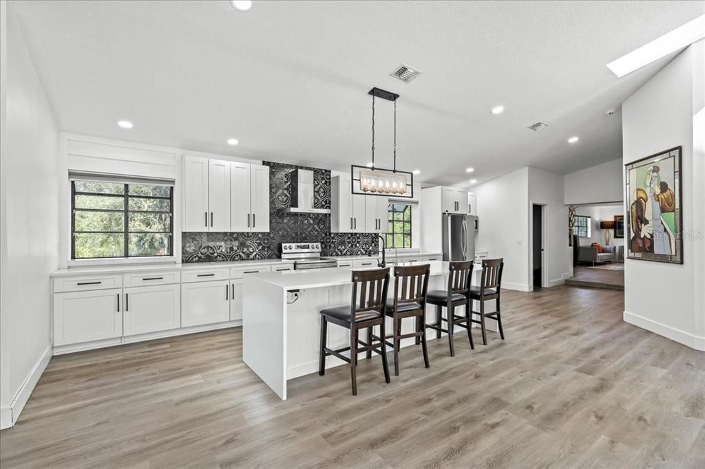 Interior, Kitchen, Pendant Lights, Recessed Lighting, Wood Texture Flooring
