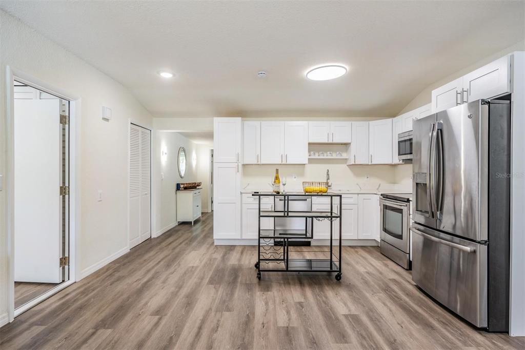 Interior, Kitchen, Recessed Lighting, Wood Texture Flooring