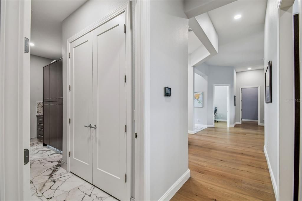 Interior, Marble, Recessed Lighting, Wood Texture Flooring
