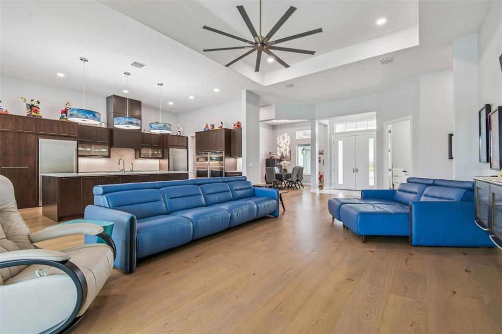 Dining room, Interior, Kitchen, Living room, Pendant Lights, Recessed Lighting, Stainless Steel Appliances, Wood Texture Flooring