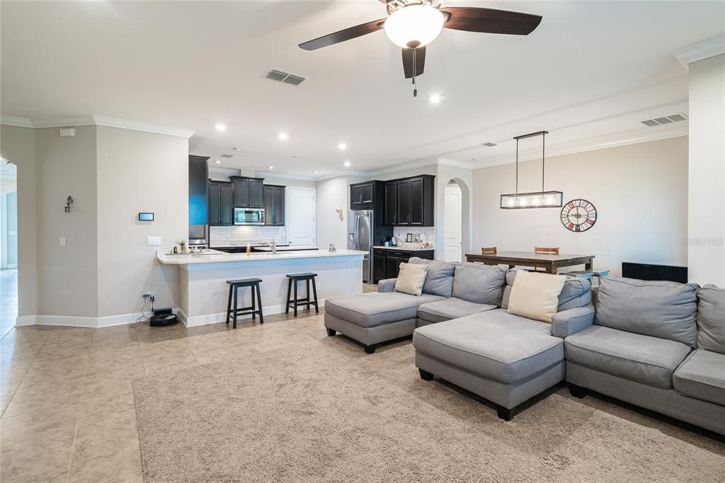 Dining room, Interior, Kitchen, Living room, Pendant Lights, Recessed Lighting, Stainless Steel Appliances