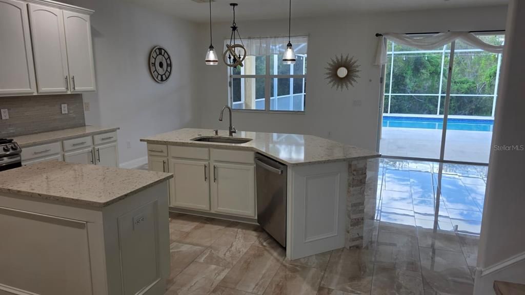 Interior, Kitchen, Pendant Lights, Wood Texture Flooring