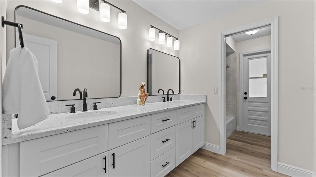 Bathroom, Dual Sink Vanities, Interior, Wood Texture Flooring