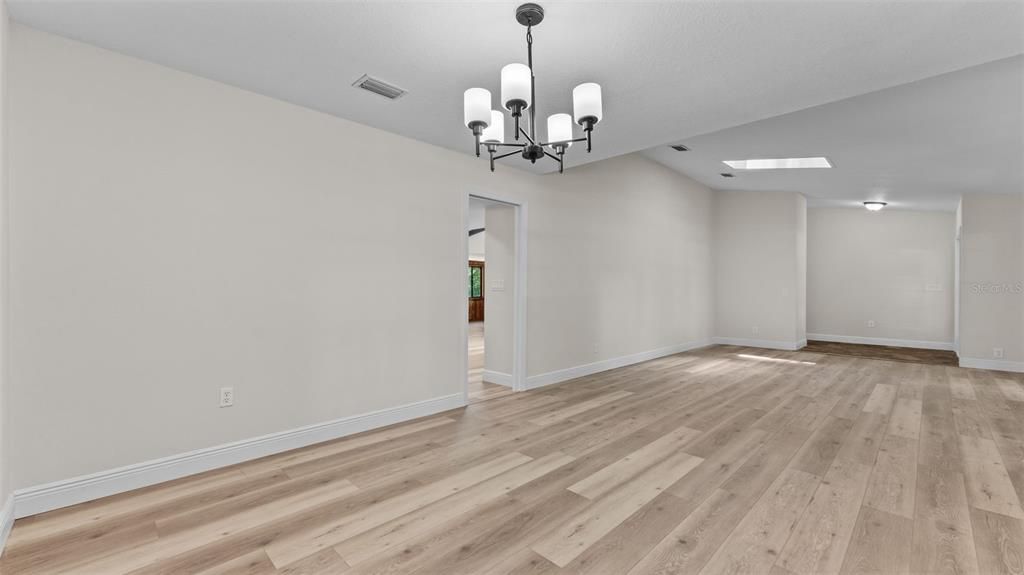 Chandelier, Empty room, Interior, Wood Texture Flooring