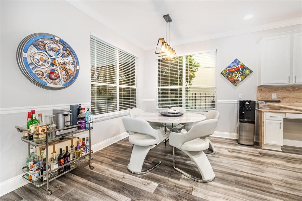 Dining room, Interior, Pendant Lights, Wood Texture Flooring