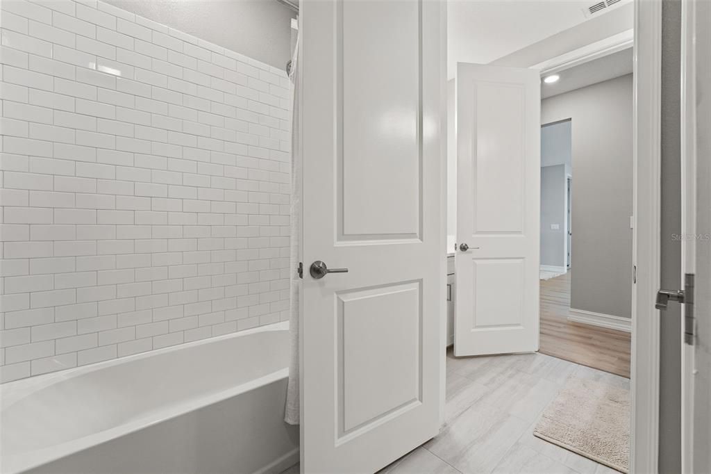 Bathroom, Interior, Recessed Lighting, Wood Texture Flooring
