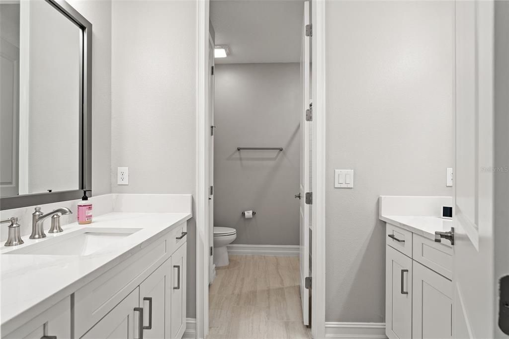 Bathroom, Dual Sink Vanities, Interior, Wood Texture Flooring