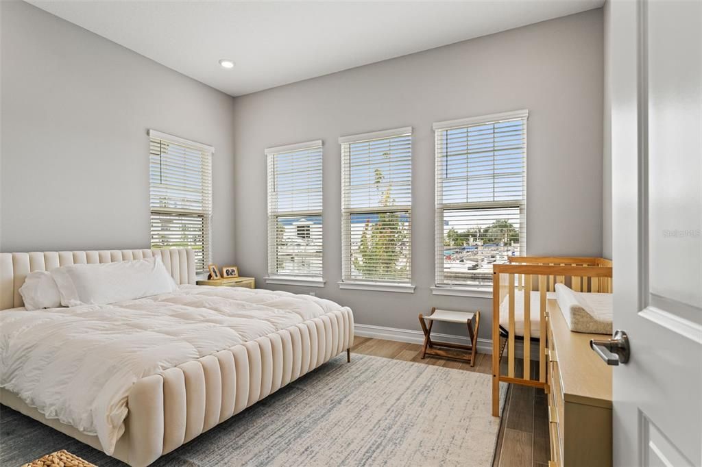 Bedroom, Interior, Recessed Lighting, Wood Texture Flooring