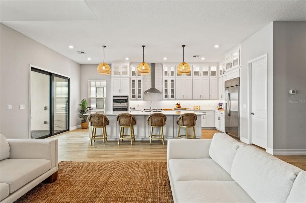 Interior, Kitchen, Living room, Pendant Lights, Recessed Lighting, Stainless Steel Appliances, Wood Texture Flooring