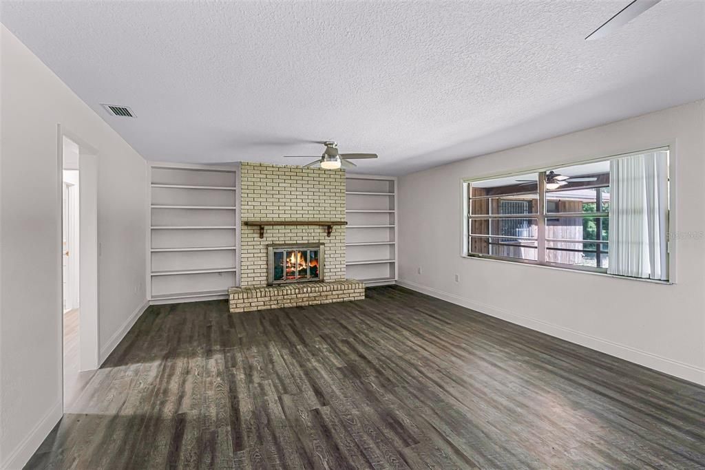 Empty room, Fireplace, Interior, Wood Texture Flooring
