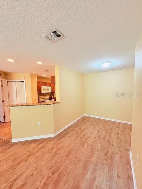 Empty room, Interior, Kitchen, Recessed Lighting, Wood Texture Flooring
