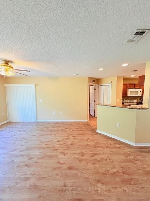 Empty room, Interior, Kitchen, Recessed Lighting, Wood Texture Flooring